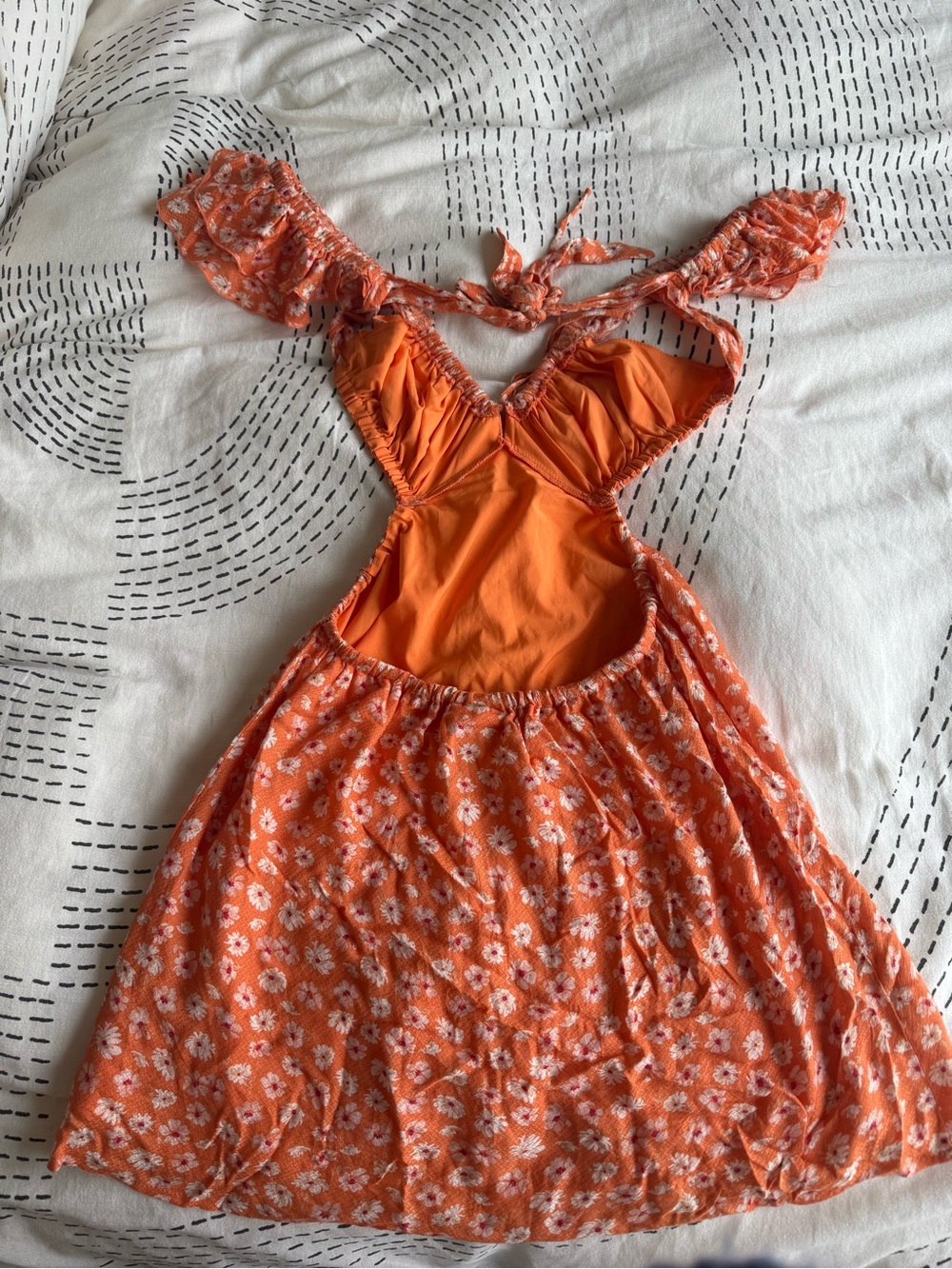 Orange Floral Cut-Out Sundress Size Small - Picture 4 of 4